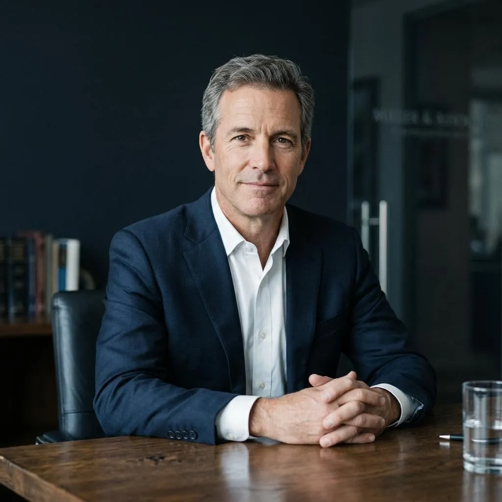 Portrait of the responsible attorney, seated and looking at the camera